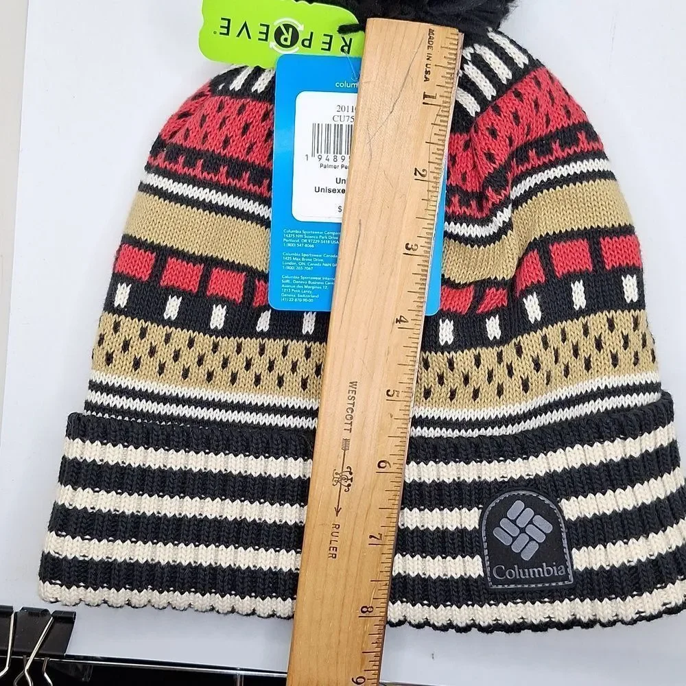 Columbia knit beanie Palmer Peak Pom Pom unisex printed fleece lined hat